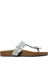 Tory Burch Mellow Leather Buckle Thong Sandals In Gray