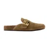 Tory Burch Mellow Suede Buckle Slide Mules In Brown