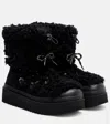 Tory Burch Mellow Shearling And Suede Lace-up Boots In Black