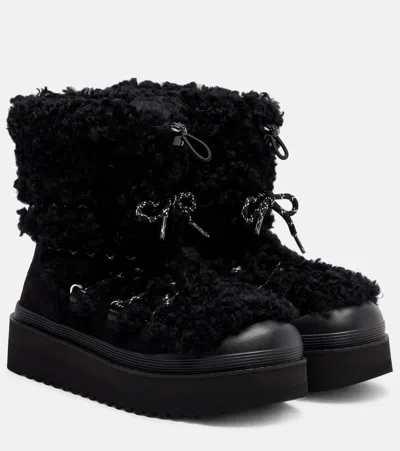 TORY BURCH MELLOW SHEARLING AND SUEDE LACE-UP BOOTS