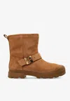 Tory Burch Mellow Shearling-lined Suede Platform Ankle Boots In Chestnut