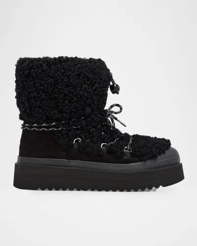 Tory Burch Mellow Shearling Lace-up Ankle Boots In Black