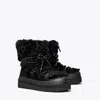 Tory Burch Mellow Shearling Lace-up Boot In Black
