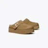 Tory Burch Mellow Shearling Platform Mule In Brown
