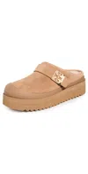 Tory Burch Genuine Shearling Platform Mule In Light Chestnut/gold