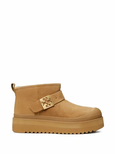 Tory Burch Mellow Shearling-trim Platform Boots In Brown