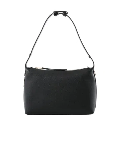 Tory Burch Small Mellow Logo-plaque Pebbled-leather Shoulder Bag In Black