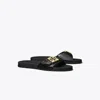 Tory Burch Prominent Buckle Slide Sandals In Smooth Leather In Black
