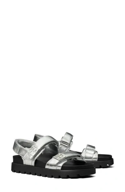 Tory Burch Mellow Logo-detail Sandals In Silver
