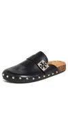 Tory Burch Mellow Leather Buckle Slide Mules In Perfect Black / Silver