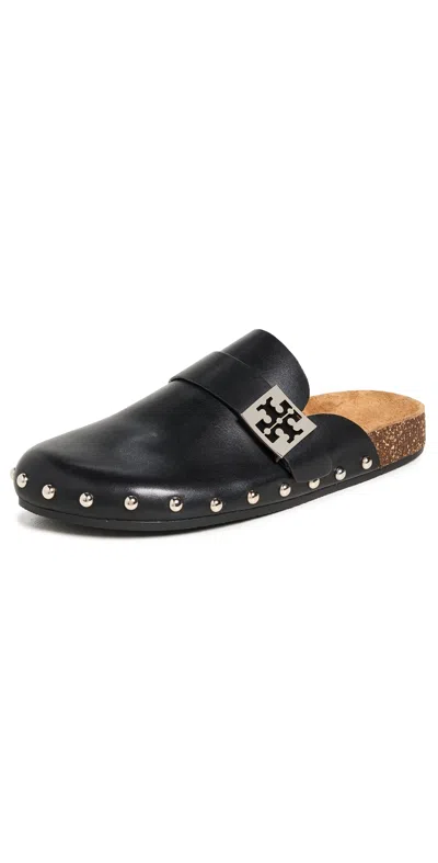 TORY BURCH MELLOW STUD MULES PERFECT BLACK / SILVER