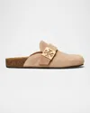 Tory Burch Mellow Logo Shearling Flat Mules In Malva  Gold