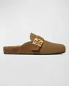 Tory Burch Mellow Suede Buckle Slide Mules In River Rock