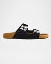 Tory Burch Mellow Suede Dual-buckle Slide Sandals In Animal Print