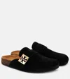 Tory Burch Mellow Suede Buckle Slide Mules In Black