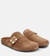 Tory Burch Mellow Logo Shearling Flat Mules In Brown