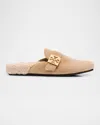 TORY BURCH MELLOW SUEDE SHEARLING BUCKLE LOAFER MULES