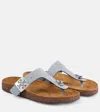 Tory Burch Mellow Leather Buckle Thong Sandals In Gray