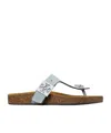 Tory Burch Mellow Leather Buckle Thong Sandals In Gray