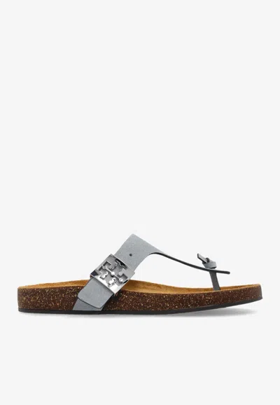 Tory Burch Mellow T-strap Suede Sandals In Gray