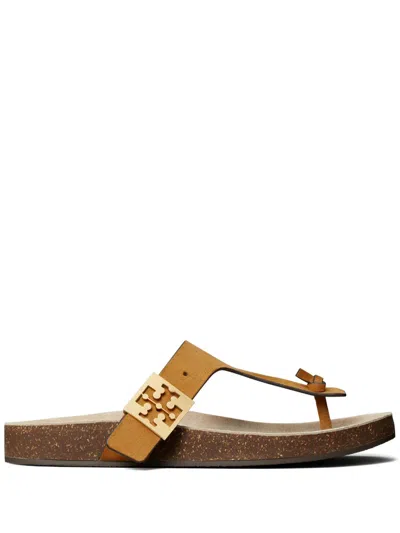 Tory Burch Mellow Leather Buckle Thong Sandals In Beige