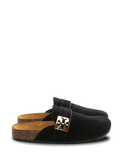 Tory Burch Mellow T-monogram Buckle-fastening Flat Mules In Black
