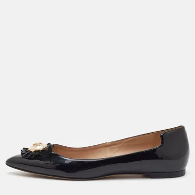 Pre-owned Tory Burch Melody Pearl Size 38 Black Patent Leather Ballet Flats