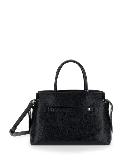 Tory Burch Mercer Distressed Large Satchel In Black