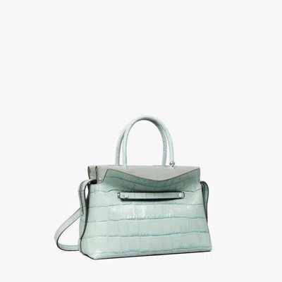 Tory Burch Mercer Croc Embossed Satchel In Blue Celadon