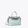 Tory Burch Mercer Croc Embossed Satchel In Blue Celadon