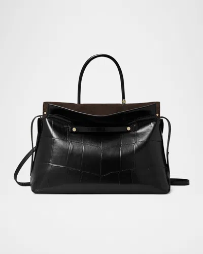 Tory Burch Mercer Large Croc-embossed Leather Satchel Bag In Black
