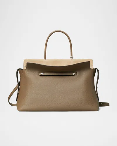 Tory Burch Mercer Large Pebbled Leather Satchel Bag In Wild Mushroom/gold Pebbled Leather