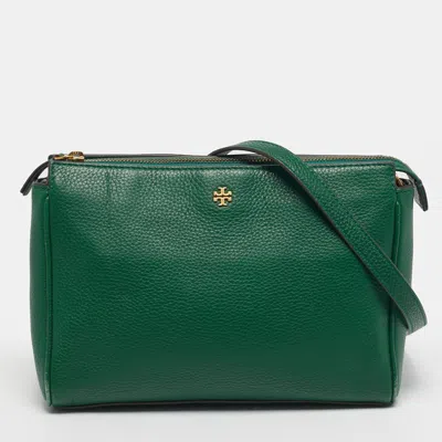 Pre-owned Tory Burch Mercer Zip Green Leather Crossbody Bag