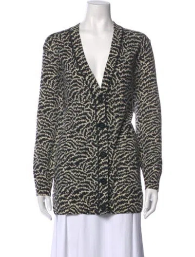 Pre-owned Tory Burch Merino Wool Animal Print Sweater In Black