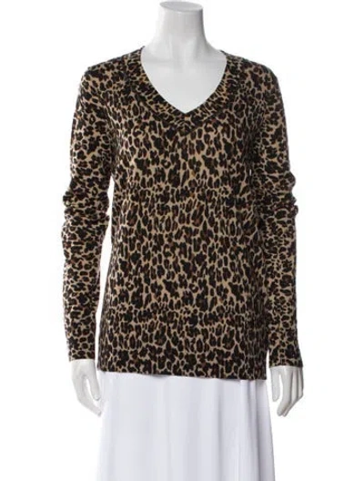 Pre-owned Tory Burch Merino Wool Animal Print Sweater In Brown