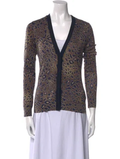 Pre-owned Tory Burch Merino Wool Animal Print Sweater In Brown