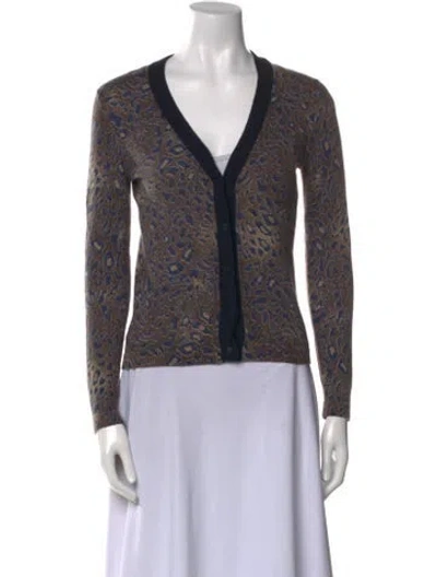 Pre-owned Tory Burch Merino Wool Animal Print Sweater In Brown