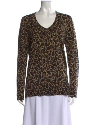 Pre-owned Tory Burch Merino Wool Animal Print Sweater In Brown
