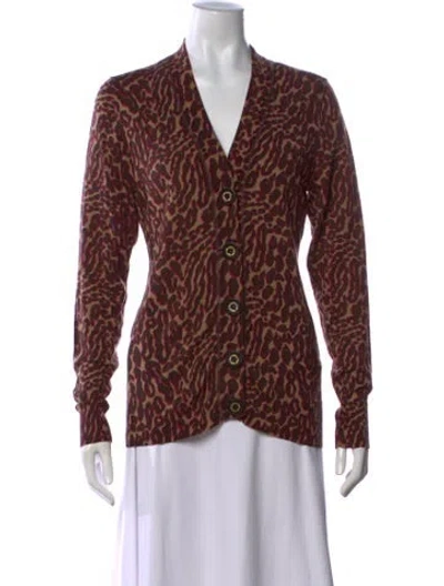 Pre-owned Tory Burch Merino Wool Animal Print Sweater In Brown