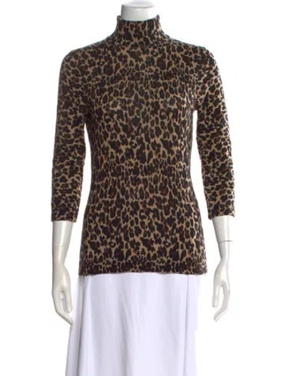 Pre-owned Tory Burch Merino Wool Animal Print Sweater In Brown