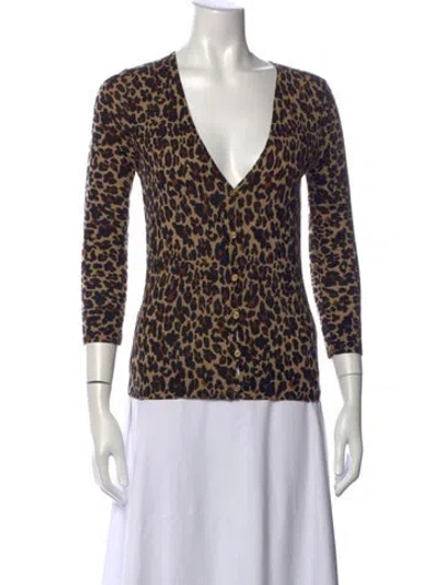 Pre-owned Tory Burch Merino Wool Animal Print Sweater In Brown
