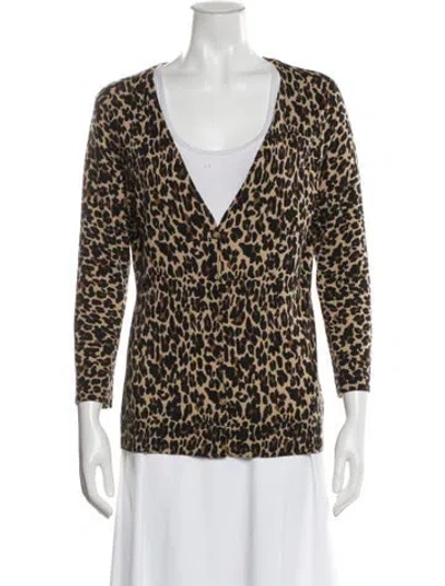 Pre-owned Tory Burch Merino Wool Animal Print Sweater In Neutral