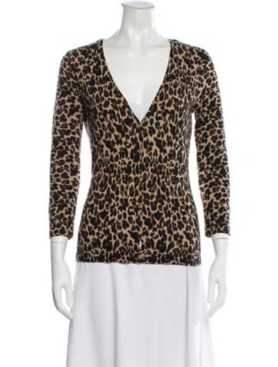 Pre-owned Tory Burch Merino Wool Animal Print Sweater In Neutral