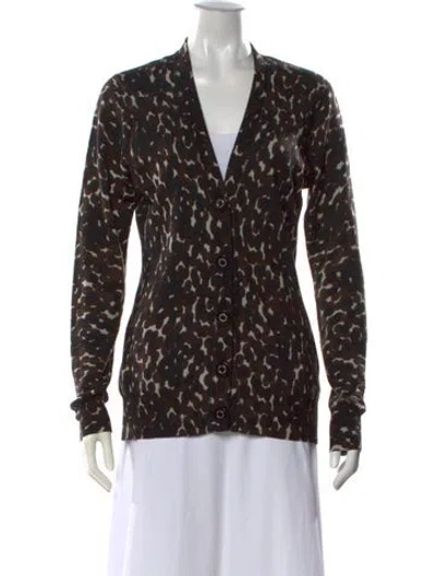 Pre-owned Tory Burch Merino Wool Animal Print Sweater In Neutrals