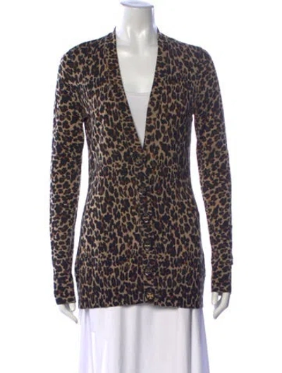 Pre-owned Tory Burch Merino Wool Animal Print Sweater In Neutrals