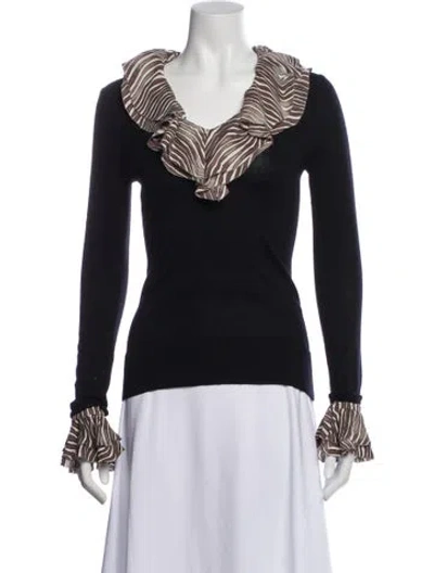 Pre-owned Tory Burch Merino Wool Animal Print Top In Blue