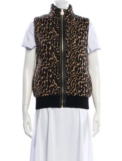 Pre-owned Tory Burch Merino Wool Animal Print Vest In Black