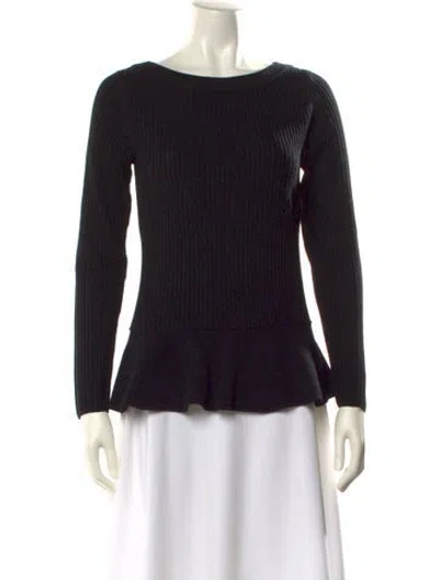 Pre-owned Tory Burch Merino Wool Bateau Neckline Sweater In Black