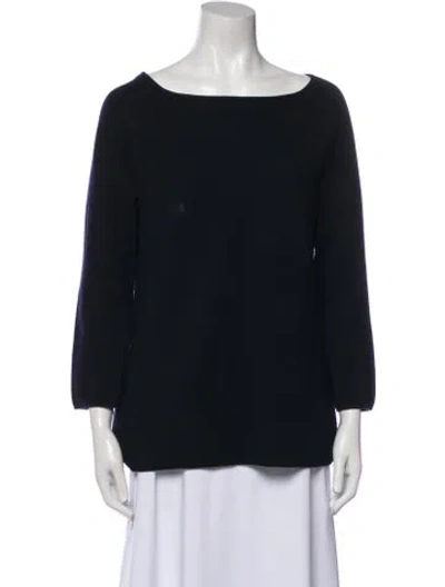 Pre-owned Tory Burch Merino Wool Bateau Neckline Sweater In Blue
