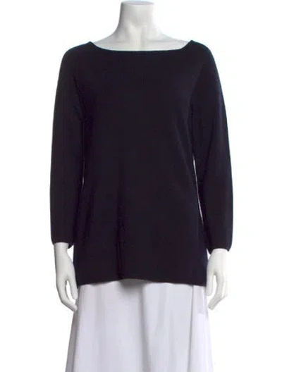 Pre-owned Tory Burch Merino Wool Bateau Neckline Sweater In Blue